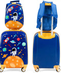 Two Piece Kids Luggage Set With 12 Inch Backpack And 18 Inch Rolling Suitcase In Blue Astronaut Design Lightweight Durable ABS Hardshell