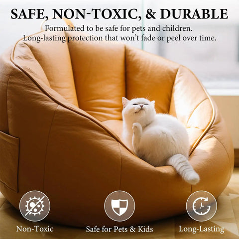 Premium Leather Recoloring Balm And Color Restorer Smooths Faded Couches Furniture Car Seats With Zero Hassle Scratch Repair Blend In Warm Tan Tone To Save Your Gear Fast. Cat on warm tan leather chair.
