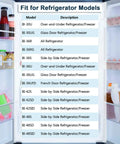 Open refrigerator door with model compatibility chart for Air Purification Cartridge Replacement For Refrigerator 7042798 7007067.