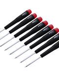 Pro Grade Torx T1 To T8 Precision 8-Piece Bit Set with tapered and extra long handle, red and black for quick tool access
