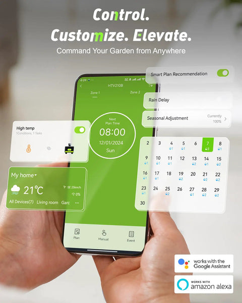 Phone displaying app for WiFi Garden Hose Water Timer With Brass Inlet And Outlet Two Zone Smart Hose Timer Remote Control