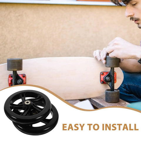 Two Pack 175mm PU Scooter Wheels Replacement Set For Mobility And Stunt Riding Non Slip Wear Resistant Weatherproof Easy Install Maintenance Free Smooth Roll For Kick Scooters And Skateboards shown with easy installation