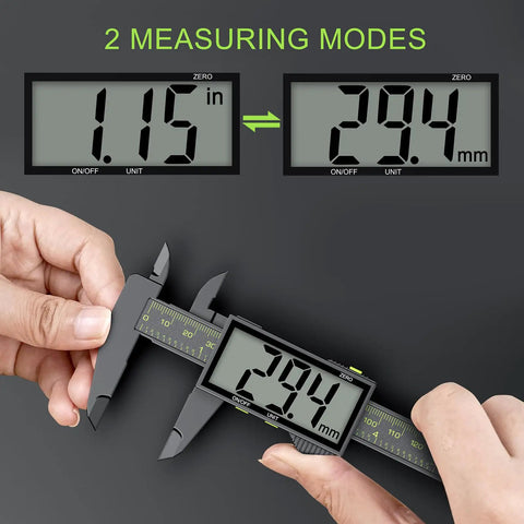 Digital Calipers For Precision Measuring 0 To 6 Inches 150mm With Large LCD Screen showing 1.15 inches and 29.4 mm in use