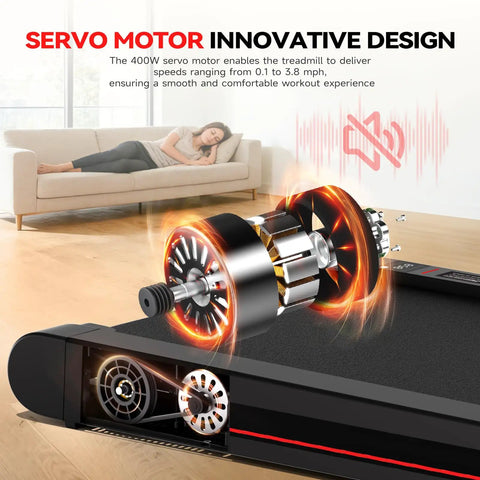 Under Desk Vibration Treadmill With 3 In 1 Vibration Plate showing 400W servo motor for low impact exercise at home