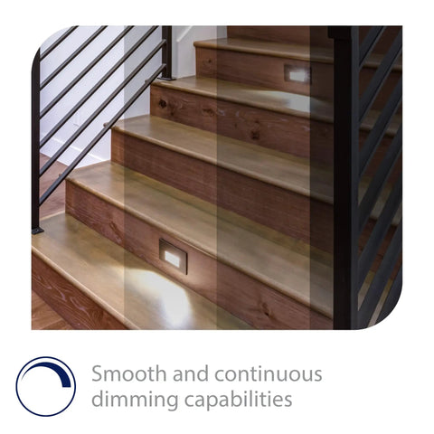 Ledme 120V Horizontal Indoor Outdoor Step And Wall Light With Built In 3000K LED White Finish on wood staircase