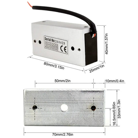Dimensions and components of the 130Lb Magnetic Door Lock With Remote Control Kit For Drawer Cabinet Cupboard Locker Wardrobe