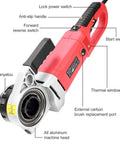 Heavy Duty Electric Pipe Threader Kit Featuring Six Precision Dies Spanning Half To Two Inches Alongside A Tough Carry Case And Extra Carbon Brushes To Crush Gritty Plumbing Projects Zero Sweat, close-up of machine head with controls.