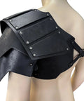 Viking Faux Leather Pauldron Shoulder Armor For LARP And Cosplay Badass Medieval Knight Look In Black PU Leather on mannequin