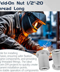 Heavy Duty Beefy Extended Barrel Weld On Nut 2 Pack With Half Inch 20 Thread, low carbon steel, ideal for chassis mounting.