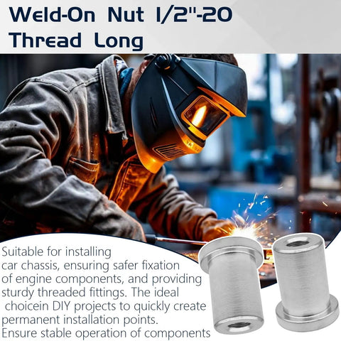 Heavy Duty Beefy Extended Barrel Weld On Nut 2 Pack With Half Inch 20 Thread, low carbon steel, ideal for chassis mounting.