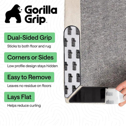 Rug Gripper Pads 12 Pack Double Sided Rug Stickers that keep area rugs flat at corners on hardwood tile and laminate floors.