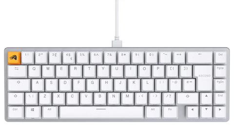 Solid Flex Compact Mechanical Gaming Keyboard With Heavy Aluminum Build Smooth Fox Switches Bright Per Key Rgb Full Nkro Support Uk Qwerty Mapping Sleek White Shell For Pro Setups top view with cables