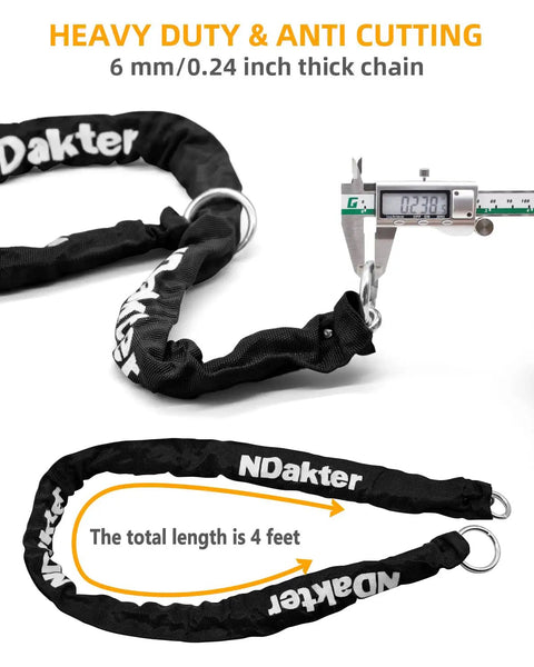 Heavy Duty 18mm U Lock And 4ft Chain Security Bundle For Bikes And EBikes, Tough Anti Theft Lock Set, Large U Shape Lock With 3 Keys For Electric Scooters Fat Tire Bikes Dirt Bikes And Trikes. 6mm chain