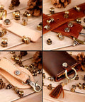 Solid Brass Bullet Rivets With Screw Posts give your leather accessories a badass antique vibe, shown with wallets and keychains.