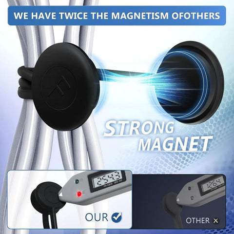 Close-up of Cord Organizer And Cable Ties Set With Super Handy Magnetic Clips showing strong magnetism and silicone ties.