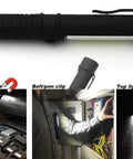 LED Work Light With Magnetic Tail Base And Clip, Multi Function Pocket Pen Light, Inspection Handheld Flashlight, 4 Pack, showing side and end light use