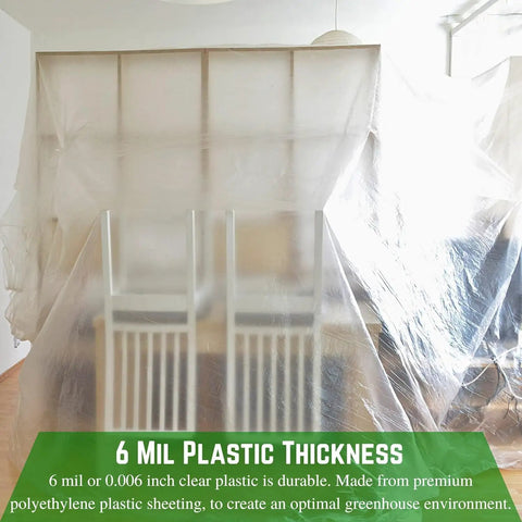 Ultra Clear 6 Mil Plastic Sheeting For Indoor And Outdoor Use 12x25 Durable Drop Cloth Or Patio Cover Weatherproof Vapor Barrier Tear Resistant