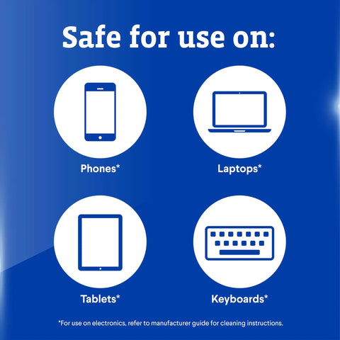 Illustration showing phones, laptops, tablets, and keyboards safe for Screen Sanitizing Wipes For Electronics Bleach Free Cleaning Wipes