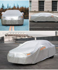 Collage of Heavy Duty All Weather 2 Layer Car Cover With Driver Door Zipper Universal Sedan Fit Up To 200 Inches Waterproof