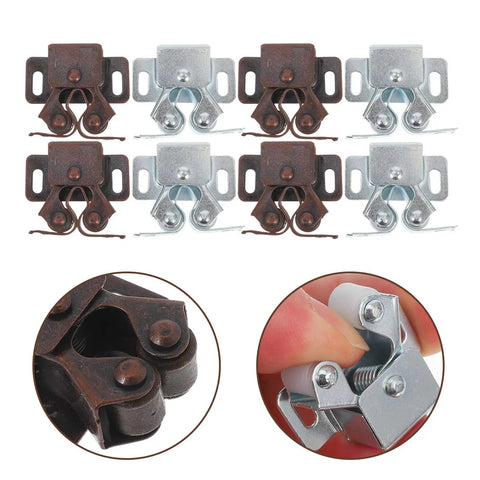 Double Roller Catch With Spring Ball Latch For Cabinet Doors Metal Locking Mechanism 10 Sets shown with close-up details