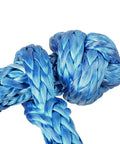 One Half Inch Synthetic Rope Soft Shackles Tough As Nails Badass Recovery Rigging 38000 Pound Break Strength close-up of braided blue synthetic rope.