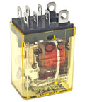 Heavy Duty DPDT Power Relay 110 120V AC 10 Amp Plug In Coil With Blade Terminals, shown in close-up view, emphasizing blade design.