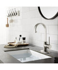 New York Single Handle Bathroom Faucet In Brushed Nickel Solid Brass Construction Drip Free Ceramic Disc Cartridge Deck Mount