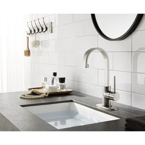 New York Single Handle Bathroom Faucet In Brushed Nickel Solid Brass Construction Drip Free Ceramic Disc Cartridge Deck Mount
