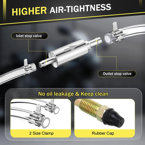 Two Pack Brake Bleeder Hose Kit With Nozzle Cap And Clamp For Cars, Bikes And EVs, One Way Check Valve Tube close-up view