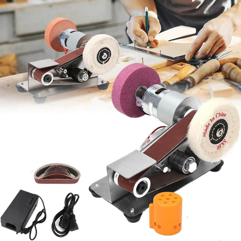 Top Shelf Mini Belt Grinder Sharpening Knife With Powerful Pure Copper Motor And Adjustable Speed Settings From 4000 To 9000 Rmin for precision grinding.