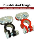 Top Post Battery Terminal Connectors Color Coded Set With Anti Corrosion Felts For Car Boat Camper Heavy Duty Aluminum Cables, black and red connectors.