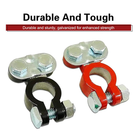 Top Post Battery Terminal Connectors Color Coded Set With Anti Corrosion Felts For Car Boat Camper Heavy Duty Aluminum Cables, black and red connectors.