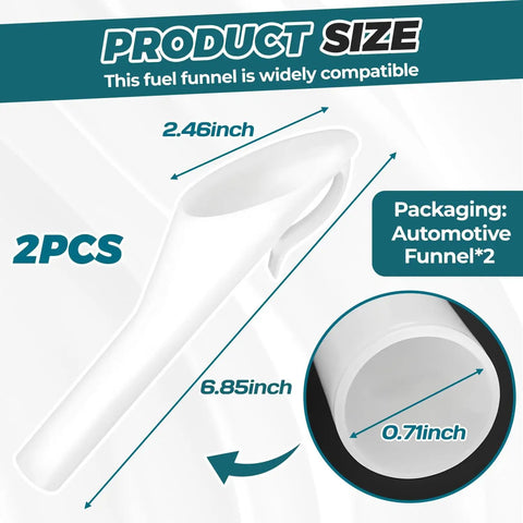 Two Pack Capless Gas Tank Funnel For Cars Durable Polypropylene Fuel Funnel Set For Automotive Maintenance size dimensions
