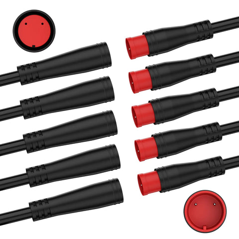 Waterproof Ebike Extension Cable With 2Pin To 6Pin Connectors, Single Connector Design For Lights, Throttle, Ebrake, DIY Ebike Parts, 0.65ft Cable, 25cm, 24AWG For Electric Bicycle Wiring Upgrades