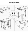 Assembly instructions for Heavy Duty Two Shelf Utility Cart On Wheels For Warehouse Office Restaurant And Garage Commercial Grade