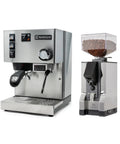Top Tier Coffee Setup With Accurate Pid Temp Control And Super Quiet Burr Grinder, stainless steel espresso machine and grinder.