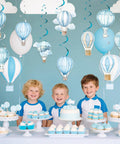 Blue Hot Air Balloon Baby Shower Decorations Kit Featuring 24 Hanging Swirls And Streamers With Cloud And Plane Travel World Theme