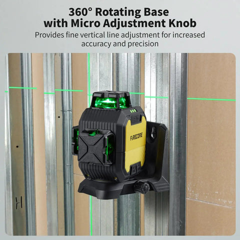 Pro Grade Green Beam Laser Level With Receiver Kit, 360 self leveling laser on metal wall for construction use