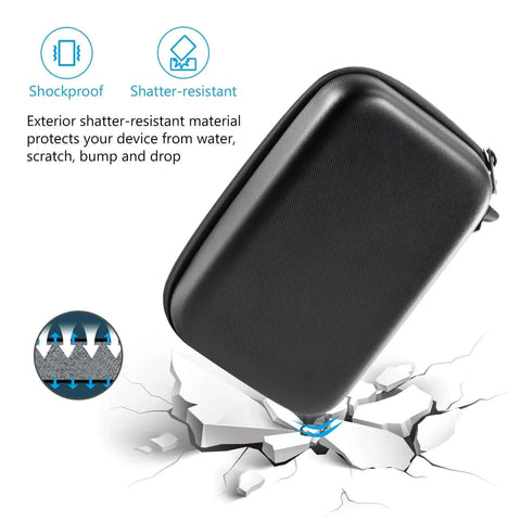 Kickass Hard EVA Tech Organizer Case Keeping Your Macbook Charger Power Bank Mouse Earbuds Cables And Doodies Safe In A Sleek Compact Black Shell shown with shockproof durability against impacts.