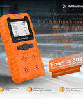 Portable 4 Gas Detector For LEL O2 CO H2S With LCD Display And Rechargeable Battery in orange, rugged design.