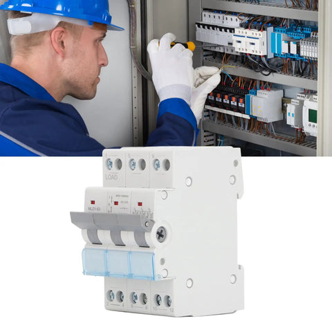 Manual Transfer Switch For 400VAC 63A 3 Pole DIN Rail Mount Isolating Circuit Breaker being installed by technician