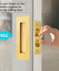 Gold Finish 4.72 Inch Pocket Door Handles And Edge Pulls In 304 Stainless Steel Recessed Flush Finger Pulls installed on door