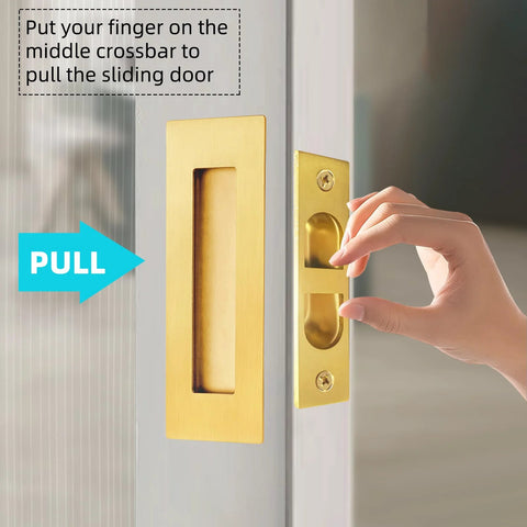 Gold Finish 4.72 Inch Pocket Door Handles And Edge Pulls In 304 Stainless Steel Recessed Flush Finger Pulls installed on door