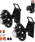 Tough As Nails 8X6.5 Lug Shipping Container Wheels Heavy Duty Rough Terrain Casters showing black steel casters with mounts.