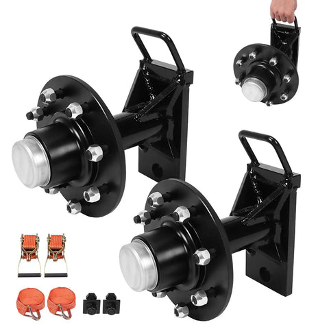 Tough As Nails 8X6.5 Lug Shipping Container Wheels Heavy Duty Rough Terrain Casters showing black steel casters with mounts.