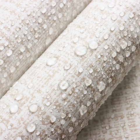Close-up of Beige Grasscloth Peel And Stick Wallpaper Self Adhesive Vinyl For Walls 17.7 x 118.1 Inches showcasing water droplets on textured surface.