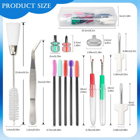 15 Piece Sewing Machine Cleaning Kit With Screwdriver, Tweezers, Double Headed Brush, Silicone Brush, Rippers, Storage Case