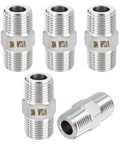 Five Pack Beefy 304 Stainless Steel Pipe Fittings Three Eighths Inch Male NPT To Three Eighths Inch Male NPT Hex Nipple Adapters