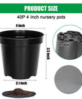 40 Pack 4 Inch Plant Nursery Pots With Mesh Pad And Drainage Holes, Sturdy Plastic Seed Starter Planters For Seedlings, Black