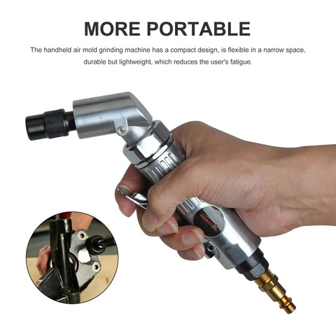 Handheld Pro Grade 1/4 Inch Air Angle Die Grinder with built-in regulator for precision tasks in tight spaces.